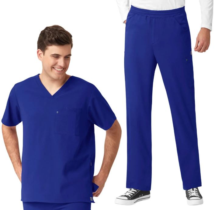 Set wink aero para hombre de filipina médica con panel de punto y cuello v + pantalón con panel de punto galaxia azul