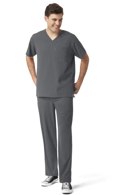 Set wink aero para hombre de filipina médica con panel de punto y cuello v + pantalón con panel de punto color gris