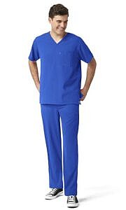 Set wink aero para hombre de filipina médica con panel de punto y cuello v + pantalón con panel de punto color azul rey