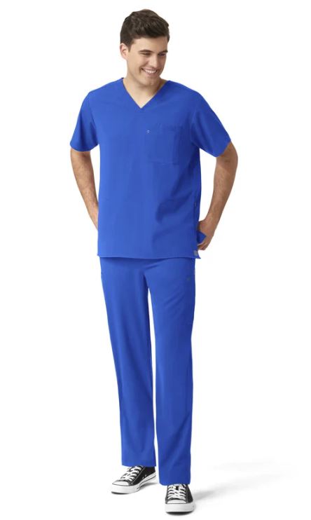 Set wink aero para hombre de filipina médica con panel de punto y cuello v + pantalón con panel de punto color azul rey