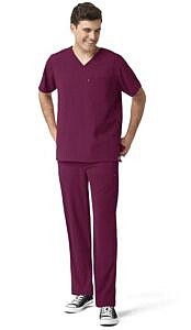 Set wink aero para hombre de filipina médica con panel de punto y cuello v + pantalón con panel de punto color vino